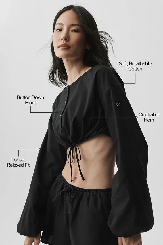 Camicia con maniche lunghe corta in cotone “Real Deal” - Nero