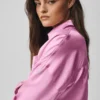 Camicia corta a maniche lunghe in seta lucente con bottoni - Rosa Candy Heart