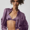 Camicia corta con bottoni in seta lucente a maniche lunghe - Plum Kiss