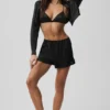 Camicia corta luminosa in seta con maniche lunghe e bottoni - Nero
