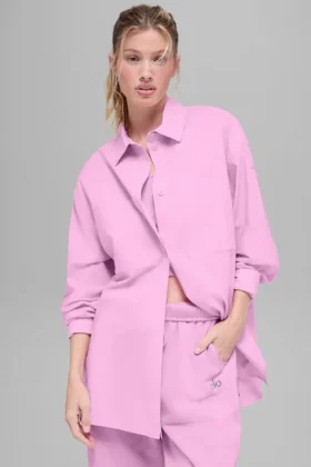 Camicia in cotone Real Deal con bottoni a maniche lunghe – Rosa Candy Heart