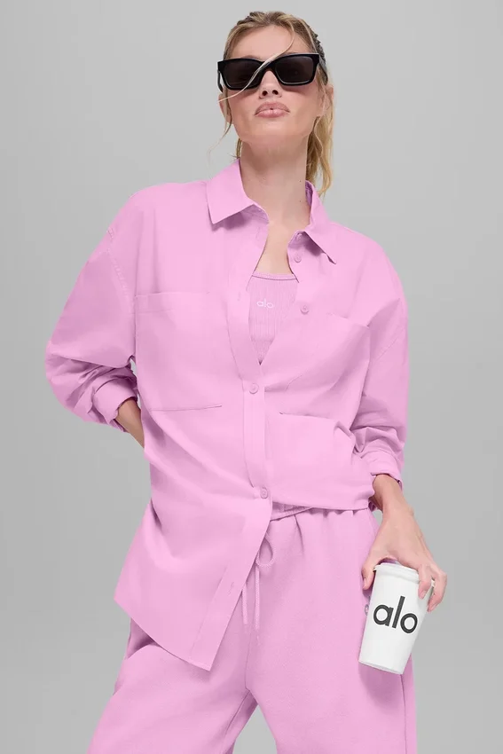 Camicia in cotone Real Deal con bottoni a maniche lunghe - Rosa Candy Heart