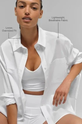 Camicia in cotone Real Deal con bottoni e maniche lunghe – Bianco