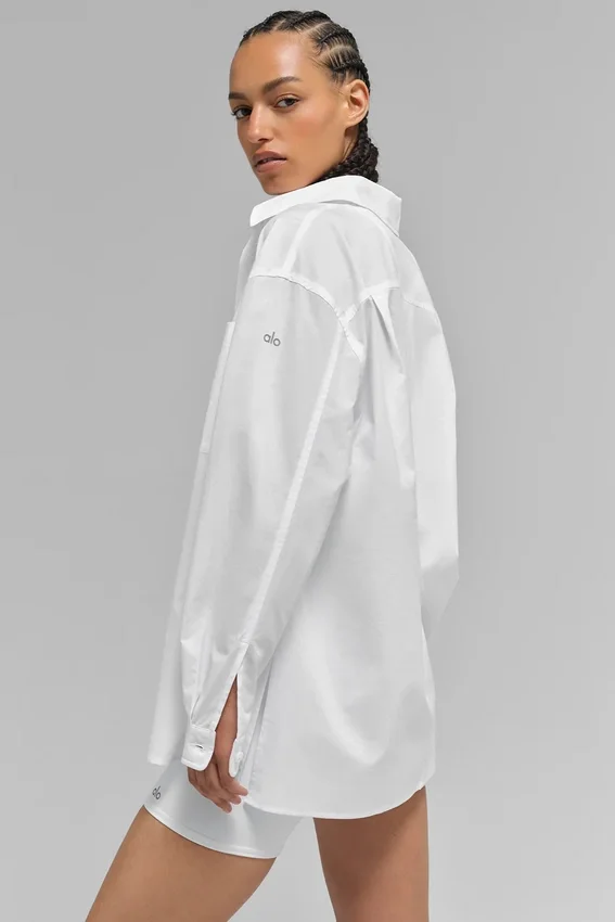 Camicia in cotone Real Deal con bottoni e maniche lunghe - Bianco