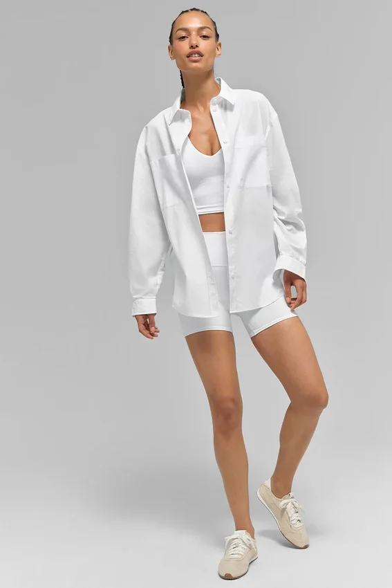 Camicia in cotone Real Deal con bottoni e maniche lunghe - Bianco