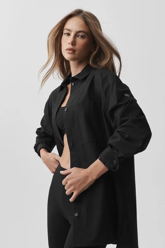 Camicia in cotone Real Deal con bottoni - Nero