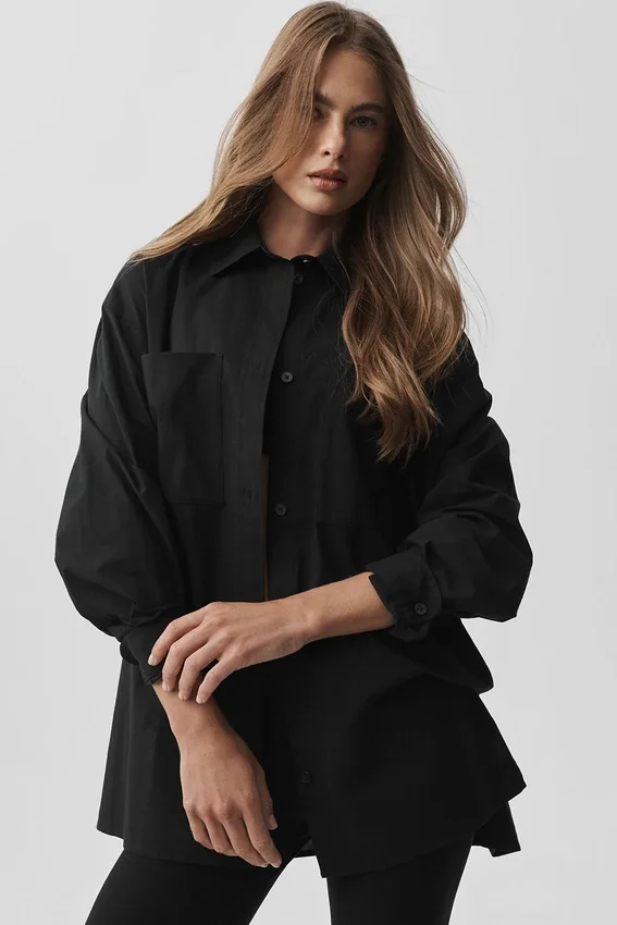 Camicia in cotone Real Deal con bottoni - Nero