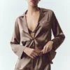 Camicia in seta lucente - Cacao alpino