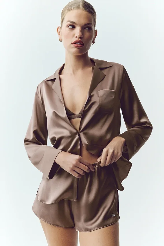 Camicia in seta lucente - Cacao alpino