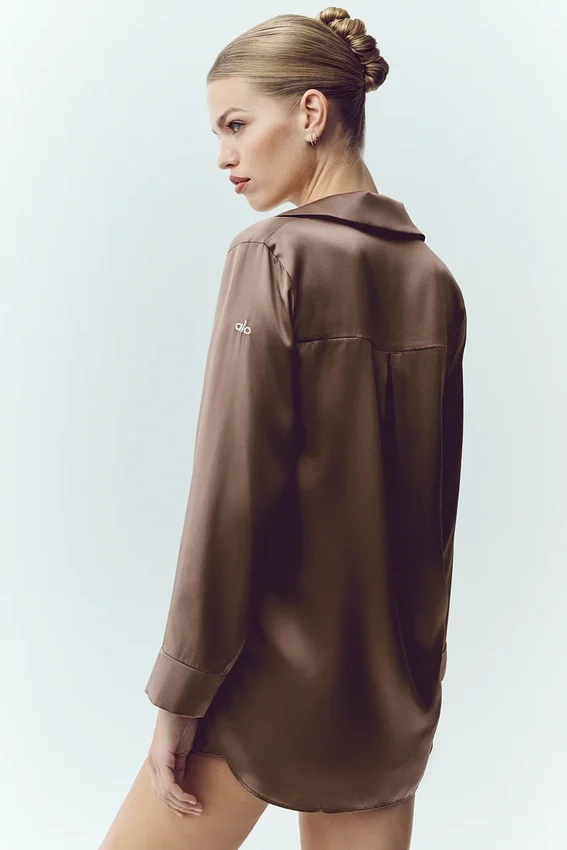 Camicia in seta lucente - Cacao alpino