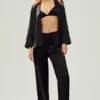 Camicia in seta luminosa con bottoni - Nero