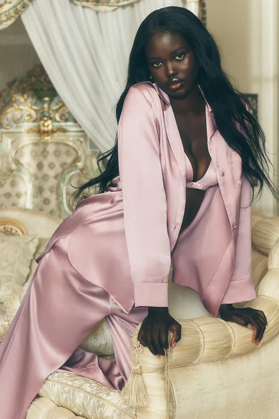 Camicia in seta Luminous con bottoni - Rosa champagne