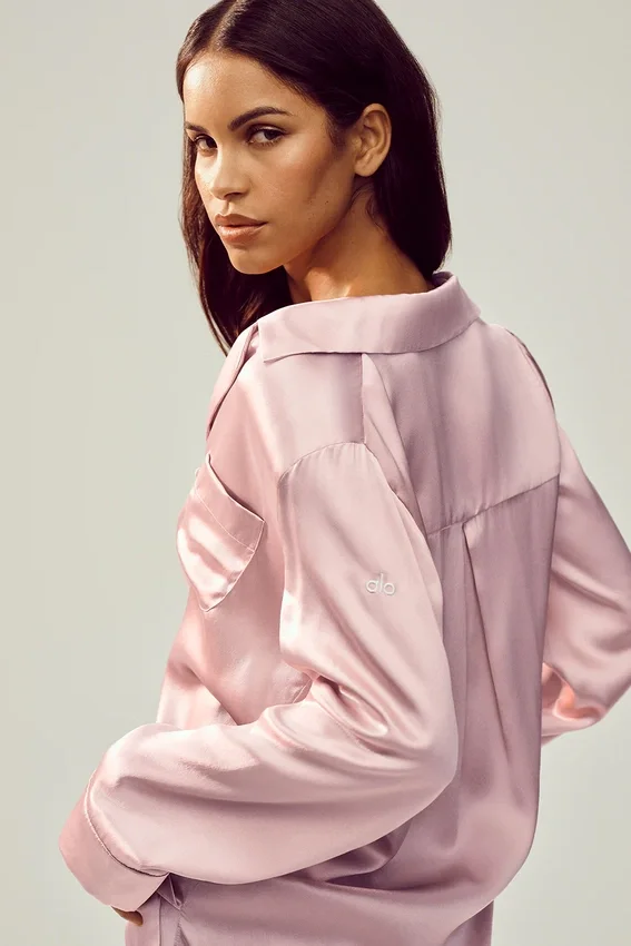 Camicia in seta Luminous con bottoni - Rosa champagne