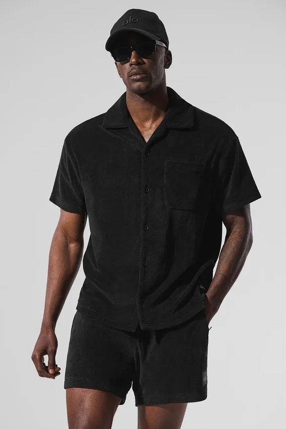 Camicia in spugna Coastal con bottoni - Nera