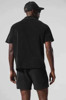 Camicia in spugna Coastal con bottoni – Nera