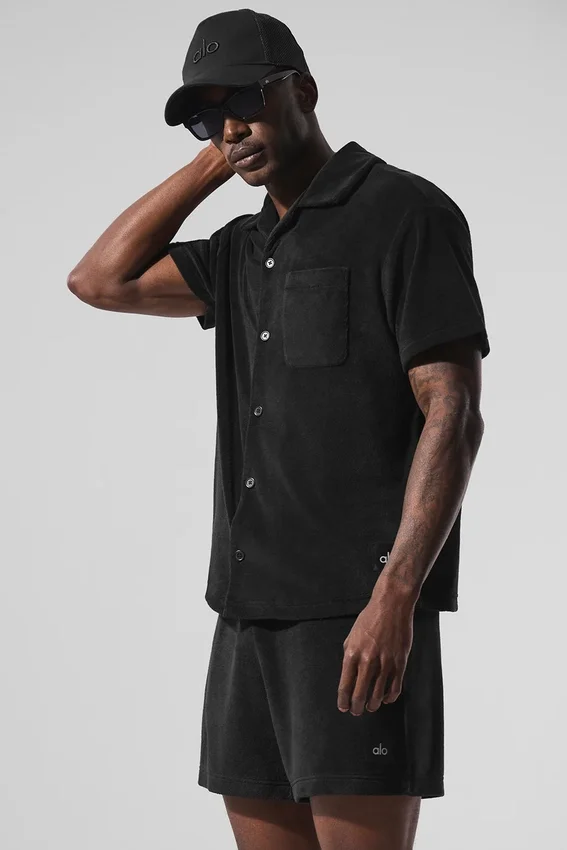 Camicia in spugna Coastal con bottoni - Nera
