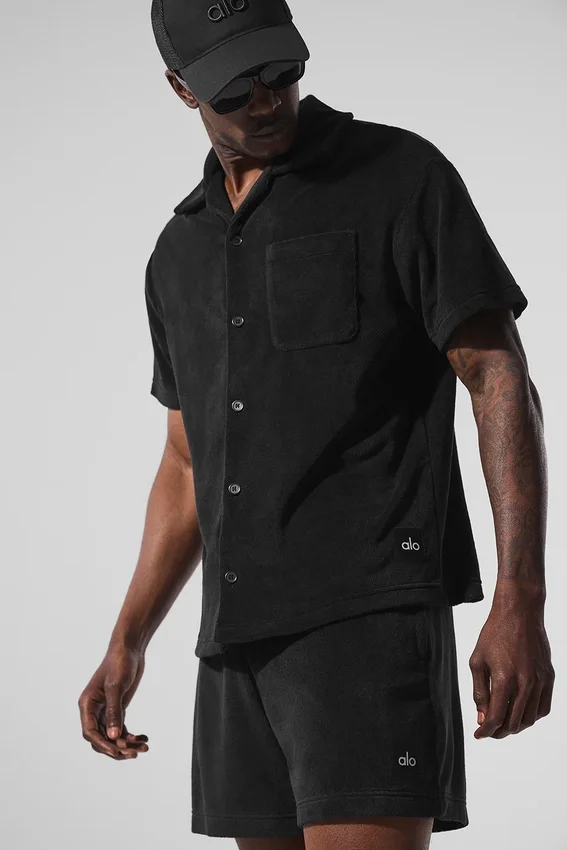 Camicia in spugna Coastal con bottoni - Nera
