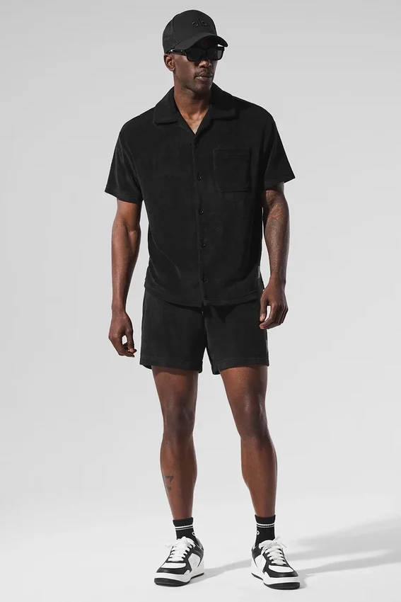 Camicia in spugna Coastal con bottoni - Nera