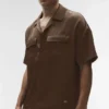 Camicia Satin Horizon a maniche corte con bottoni - Espresso