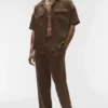 Camicia Satin Horizon a maniche corte con bottoni - Espresso