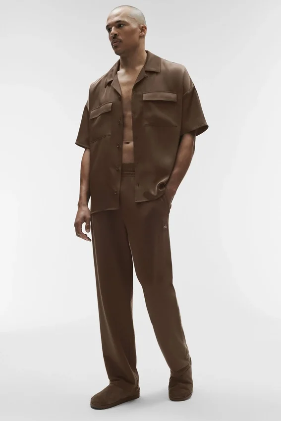 Camicia Satin Horizon a maniche corte con bottoni - Espresso
