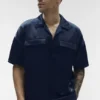 Camicia Satin Horizon a pantaloncini con bottoni - Navy