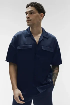 Camicia Satin Horizon a pantaloncini con bottoni - Navy