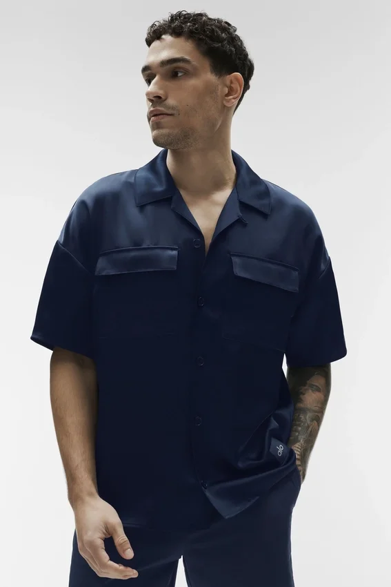 Camicia Satin Horizon a pantaloncini con bottoni - Navy
