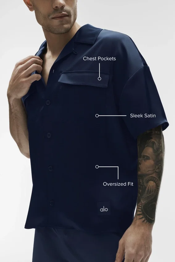 Camicia Satin Horizon a pantaloncini con bottoni - Navy
