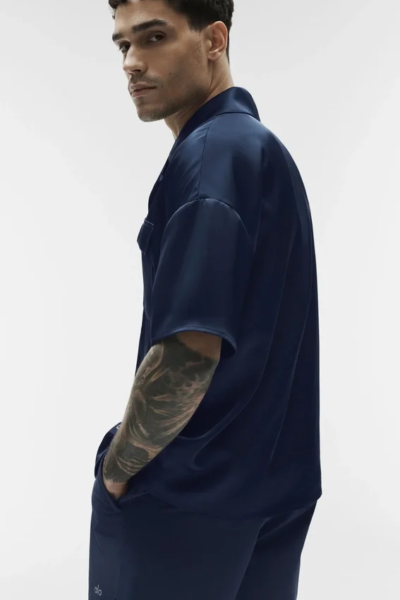 Camicia Satin Horizon a pantaloncini con bottoni - Navy