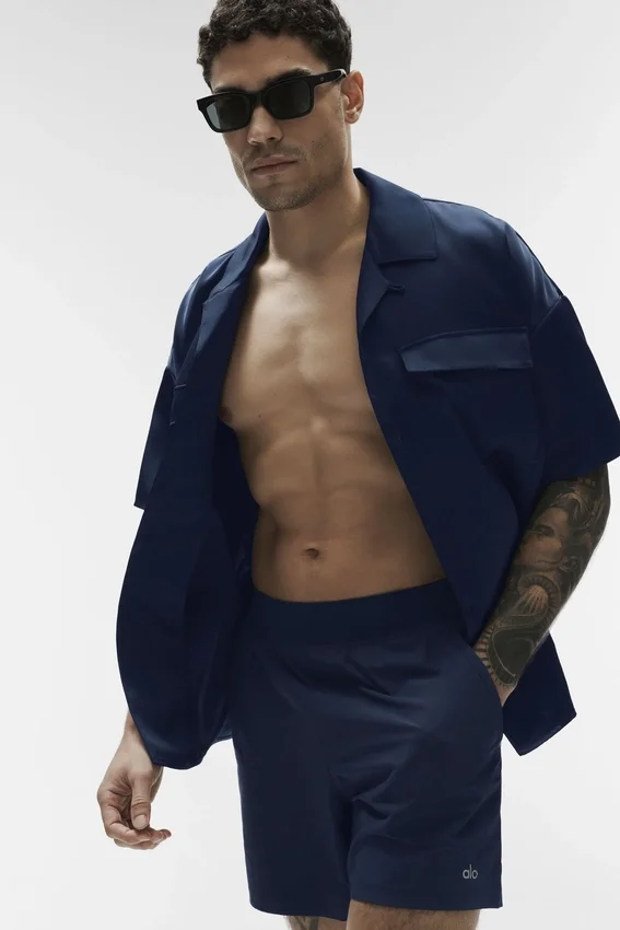 Camicia Satin Horizon a pantaloncini con bottoni - Navy