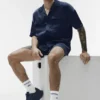 Camicia Satin Horizon a pantaloncini con bottoni - Navy