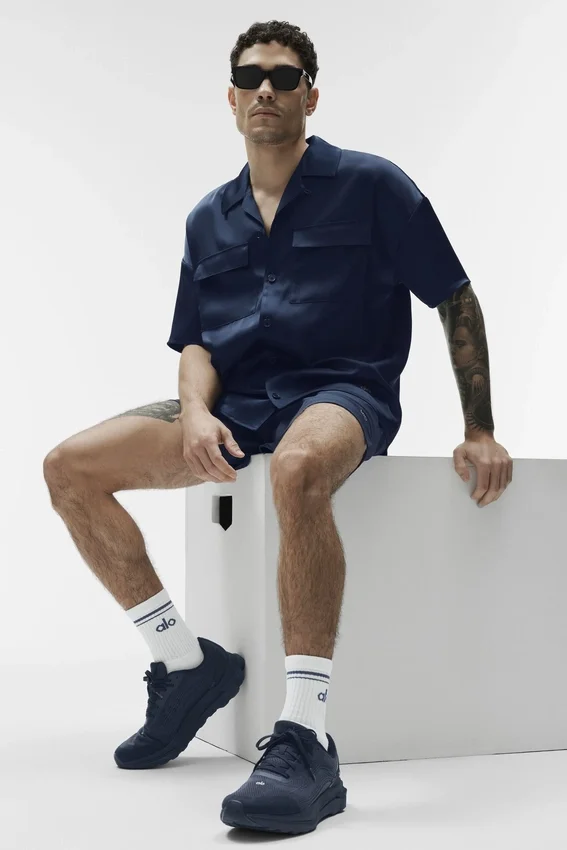 Camicia Satin Horizon a pantaloncini con bottoni - Navy