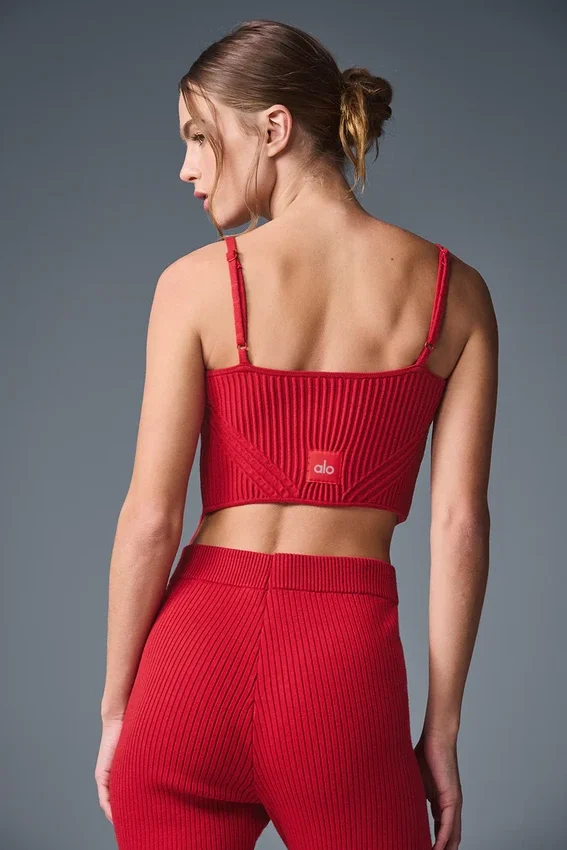Canotta con giarrettiera in maglia denim - Rosso intenso/Rosso intenso scuro