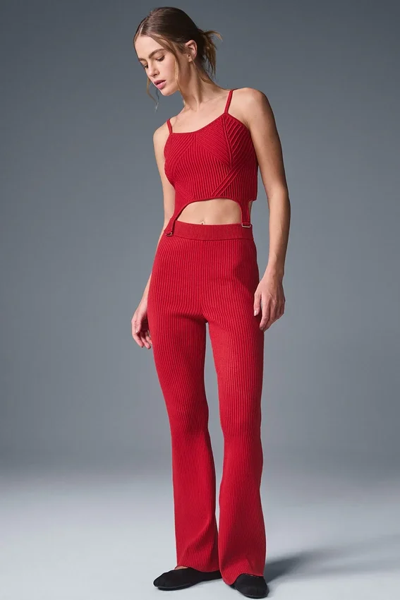 Canotta con giarrettiera in maglia denim - Rosso intenso/Rosso intenso scuro