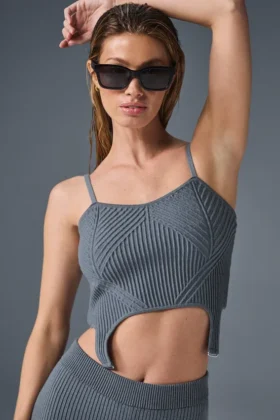 Canotta con reggicalze in maglia denim - Grigio acciaio/Antracite