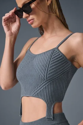 Canotta con reggicalze in maglia denim – Grigio acciaio/Antracite