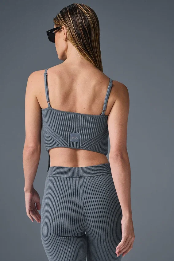 Canotta con reggicalze in maglia denim - Grigio acciaio/Antracite