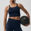 Canotta con reggiseno integrato a costine senza cuciture - Blu navy