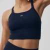 Canotta con reggiseno integrato a costine senza cuciture - Blu navy