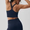 Canotta con reggiseno integrato a costine senza cuciture - Blu navy