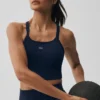 Canotta con reggiseno integrato a costine senza cuciture - Blu navy