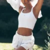 Canotta con reggiseno integrato a costine senza cuciture "Favorite" - Bianco