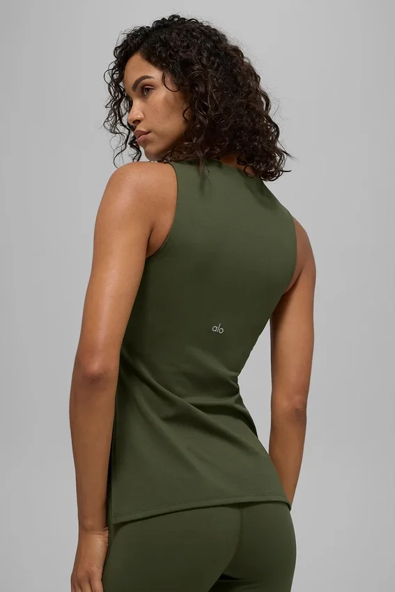 Canotta con reggiseno integrato a lunghezza intera Alo Softsculpt Precision - Verde oliva