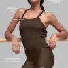 Canotta con reggiseno integrato a maniche lunghe "Favorite" a costine senza cuciture - Espresso