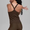 Canotta con reggiseno integrato a maniche lunghe "Favorite" a costine senza cuciture - Espresso