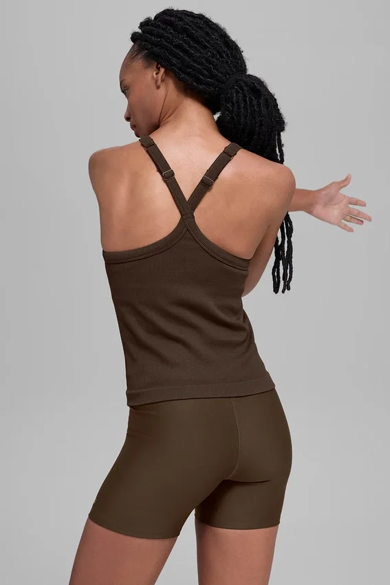 Canotta con reggiseno integrato a maniche lunghe "Favorite" a costine senza cuciture - Espresso