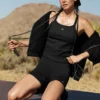 Canotta con reggiseno integrato a maniche lunghe Favorite senza cuciture a costine - Nero