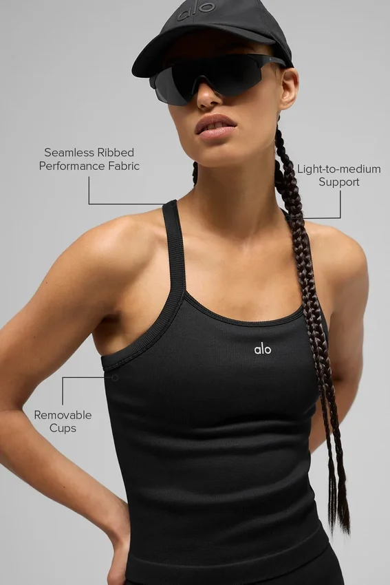 Canotta con reggiseno integrato a maniche lunghe Favorite senza cuciture a costine - Nero