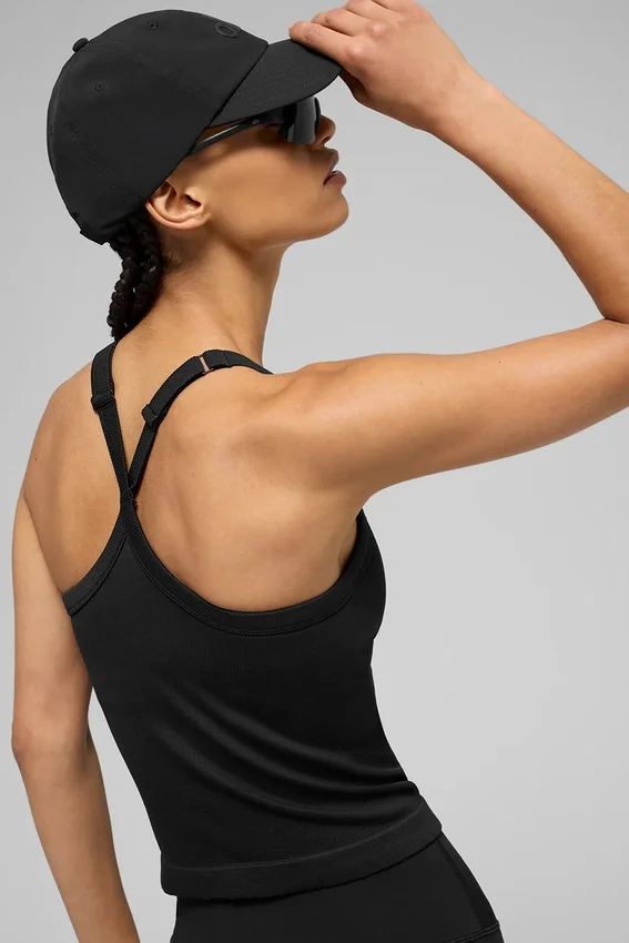 Canotta con reggiseno integrato a maniche lunghe Favorite senza cuciture a costine - Nero